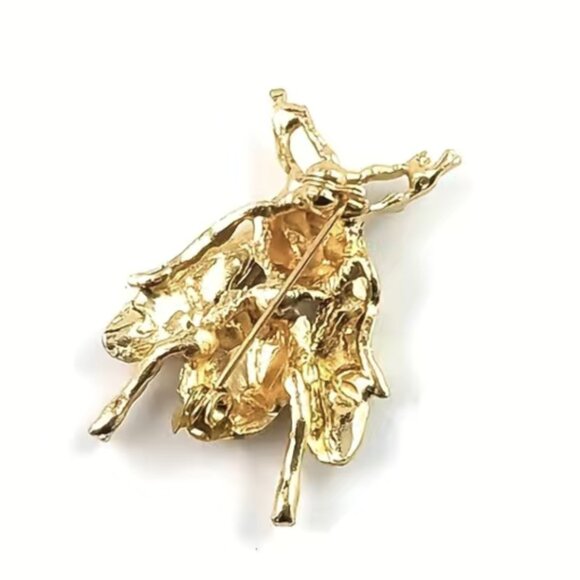 Large Enamel Gold Tone Bee Insect Brooch Pin Vintage Look - Picture 5 of 5